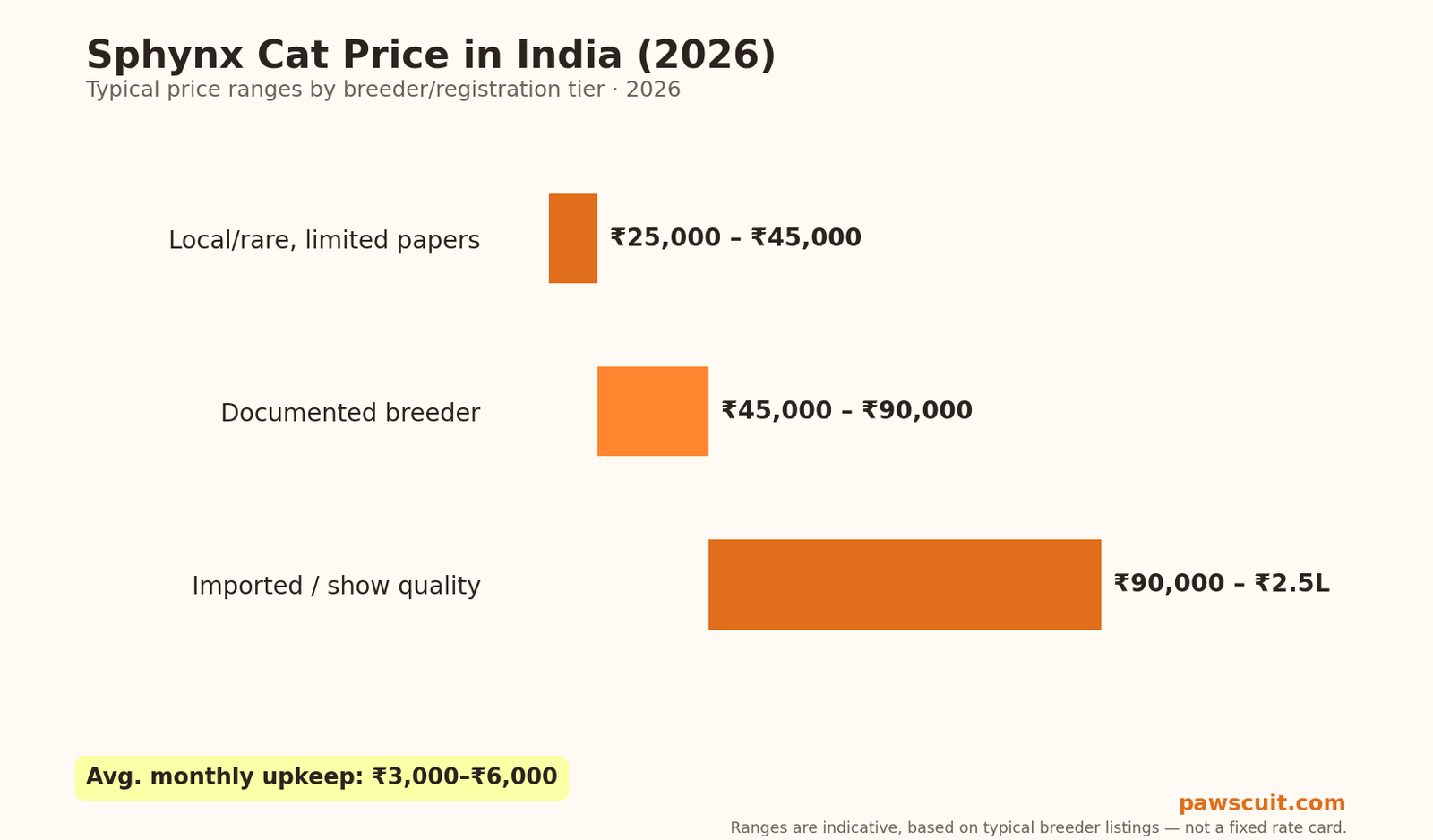 Sphynx cat price in India 2026 pricing chart by tier