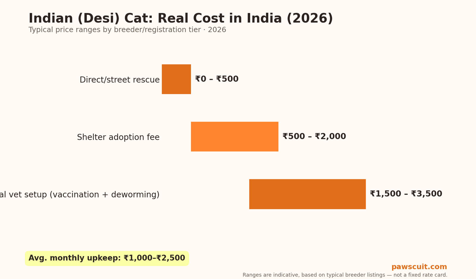 Indian desi cat cost in India 2026 chart